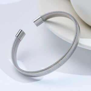 3 Pc - Geometric Thread Titanium Steel Bracelet - Silver
