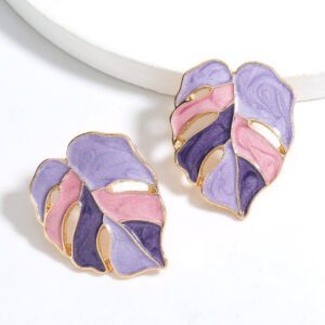 6 Set - Korean forest dreamy fresh oil drop leaf earrings - Mix Color
