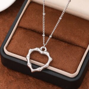 3 Pc - Hollow Heart Necklace - Silver